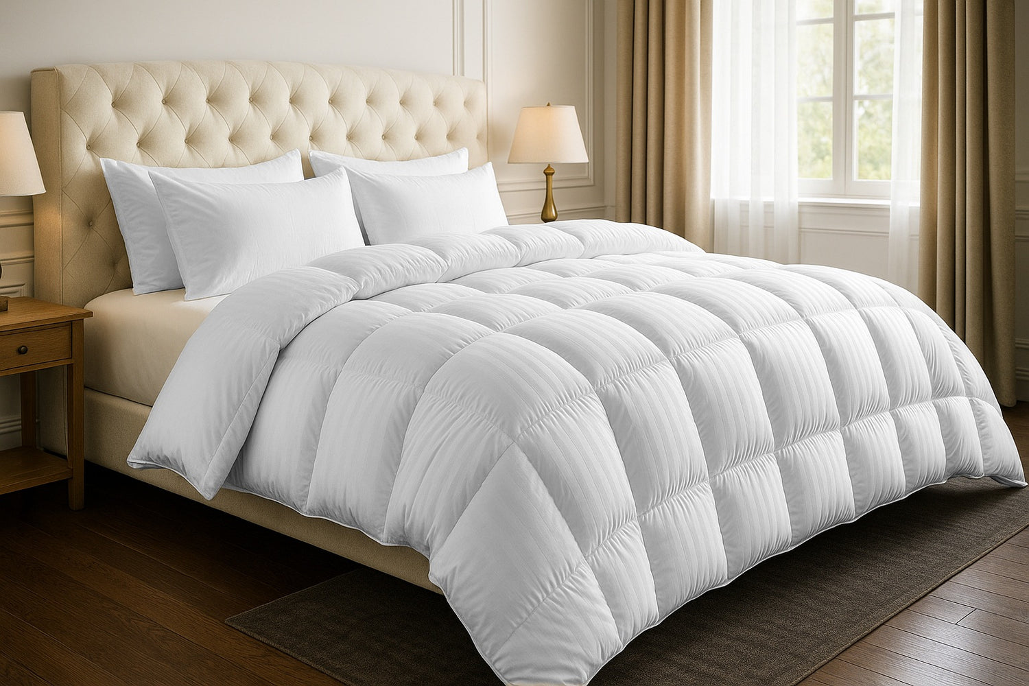 All year Warm Luxurious 750 Fill Power Goose Down Striped Comforter