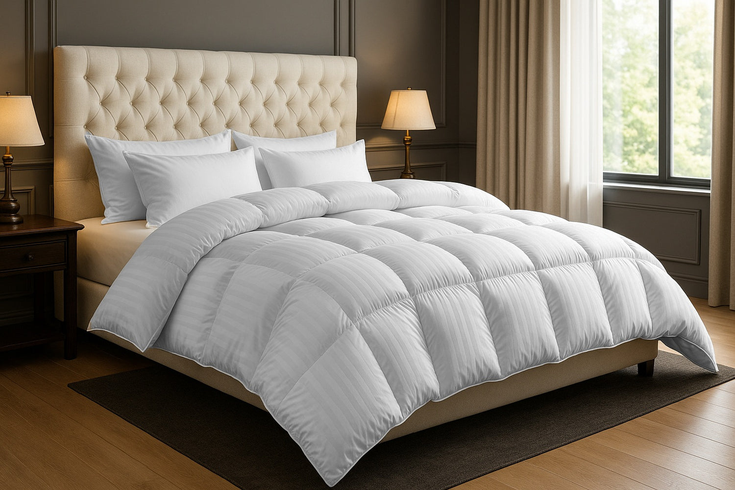 Medium Weight All Season 650 Fill Power Striped Goose Down Comforter