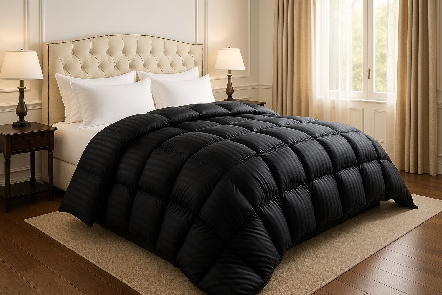 All year Warm 750 Fill Power Goose Down Comforter Black Stripe