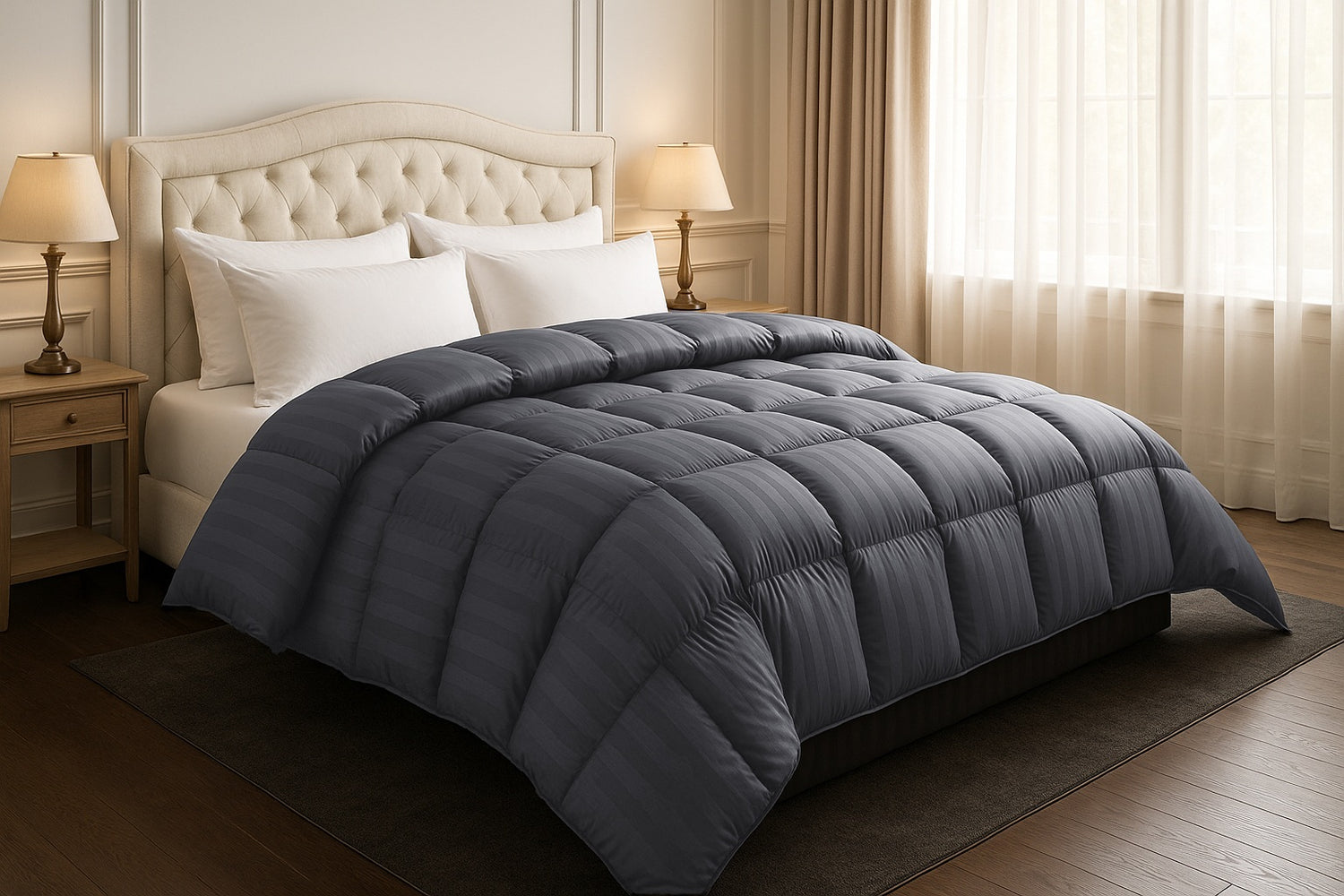 All year Warm & Luxurious 750 Fill Power Goose Down Comforter Striped Grey
