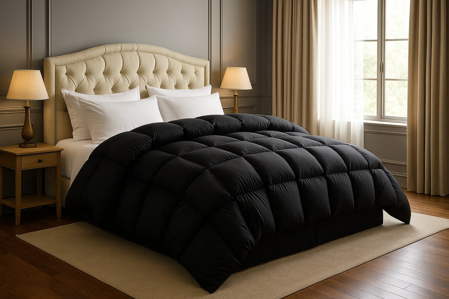 All year Warm Luxurious 750 Fill Power Goose Down Comforter Black
