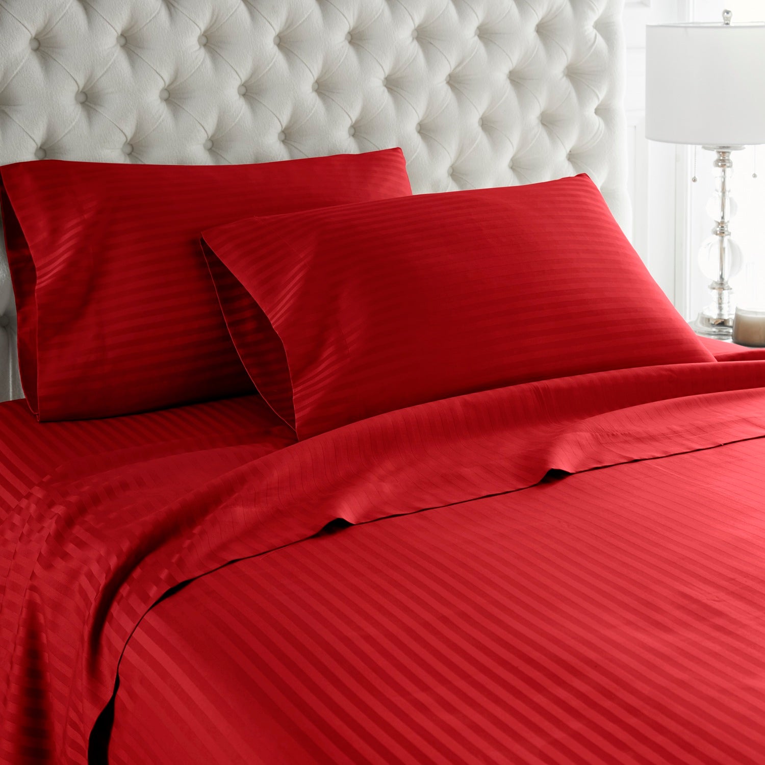 600 Thread Count 100% Egyptian Cotton Duvet Cover Set-Red Stripe