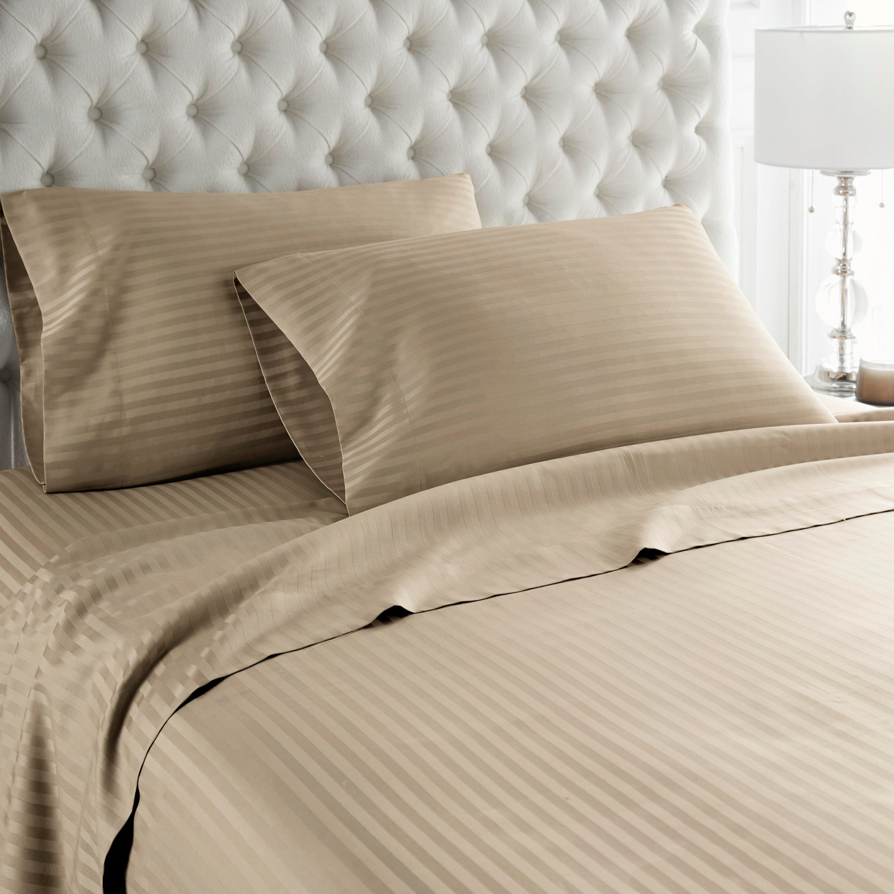 600 Thread Count 100% Egyptian Cotton Sheet Set (Beige Stripe)