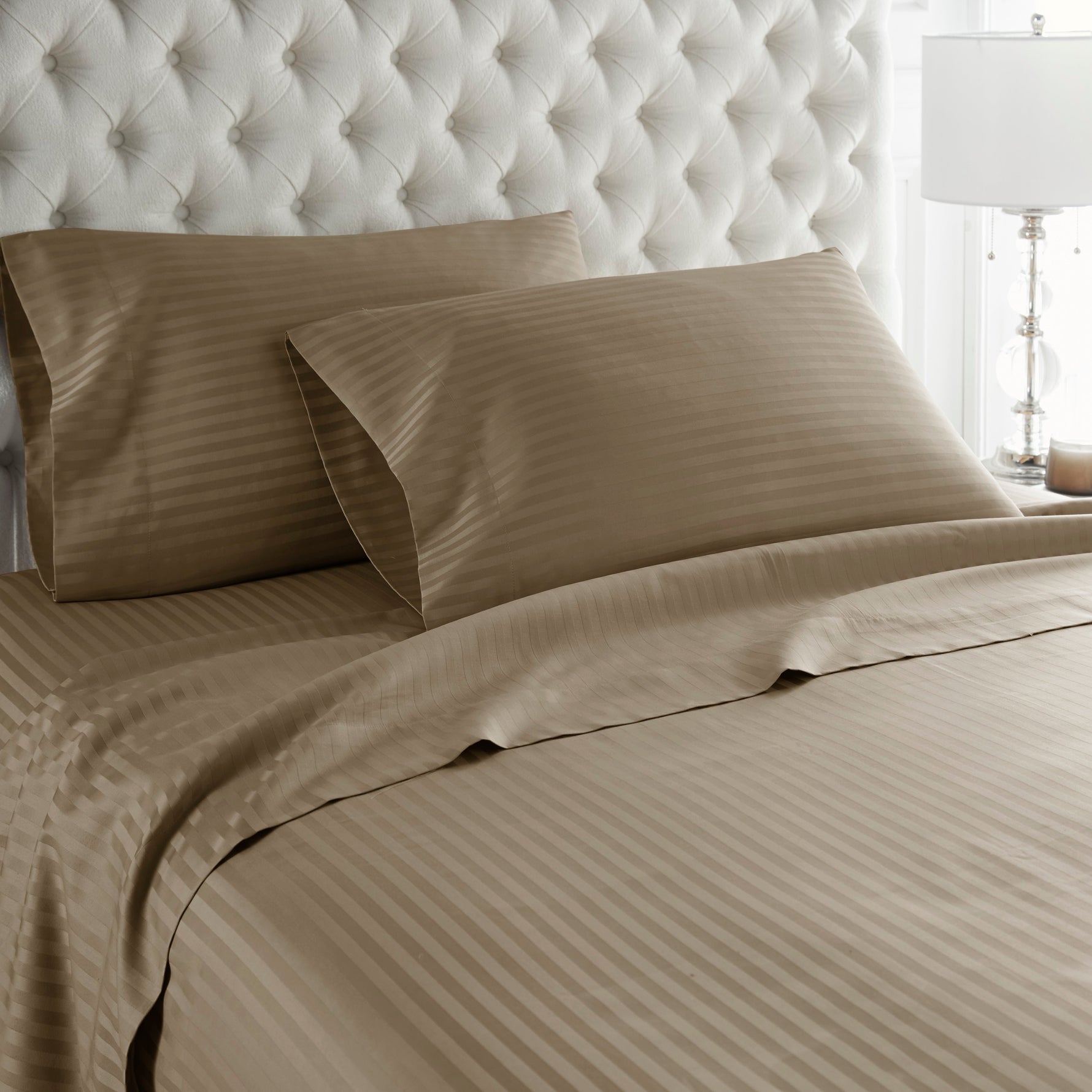 600 Thread Count 100% Egyptian Cotton Sheet Set (Taupe Stripe)