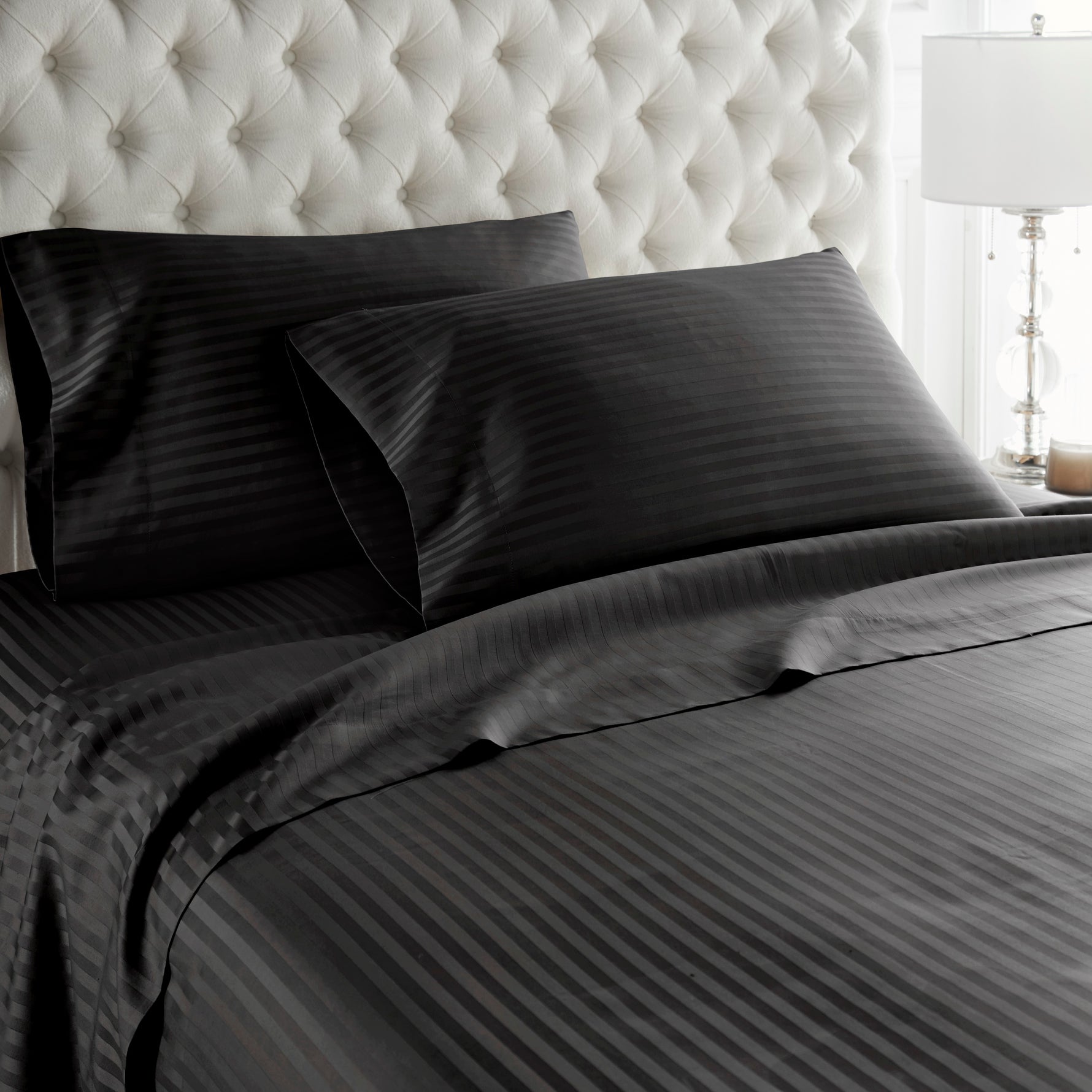 600 Thread Count 100% Egyptian Cotton Duvet Cover Set-Black Stripe
