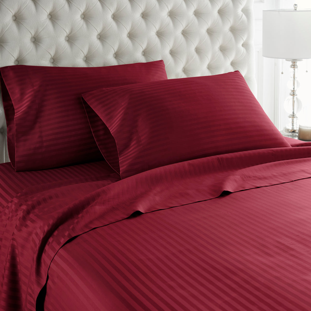 600 Thread Count 100% Egyptian Cotton Duvet Cover Set-Burgundy Stripe