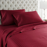 600 Thread Count 100% Egyptian Cotton Duvet Cover Set-Burgundy Stripe
