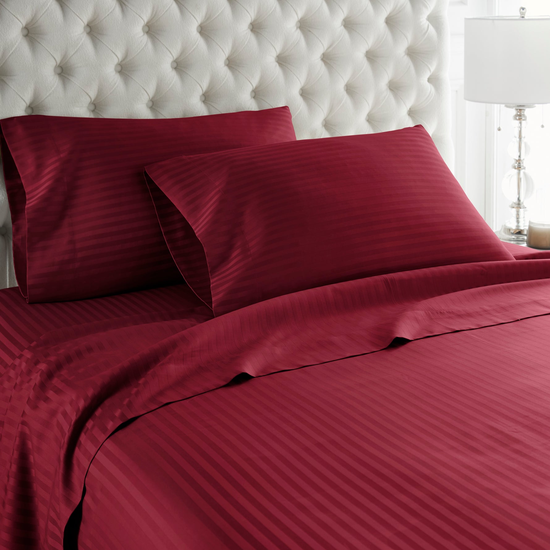 600 Thread Count 100% Egyptian Cotton Duvet Cover Set-Burgundy Stripe