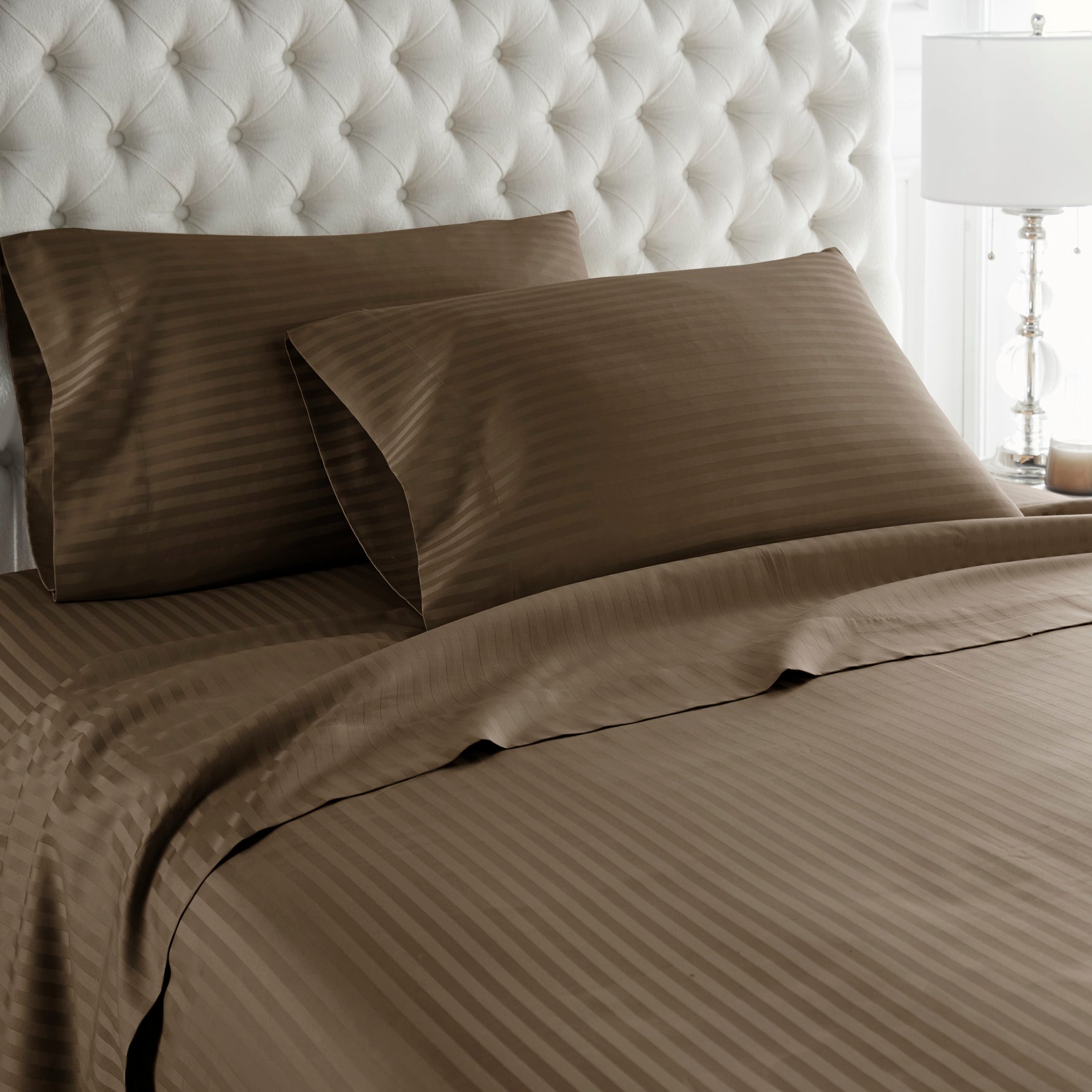 600 Thread Count 100% Egyptian Cotton Duvet Cover Set-Chocolate Stripe