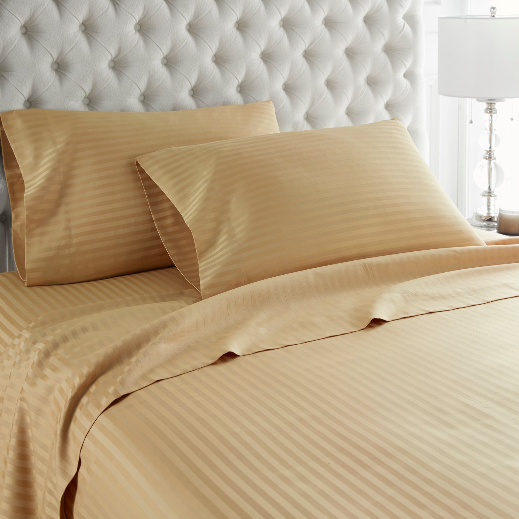 600 Thread Count 100% Egyptian Cotton Duvet Cover Set-Gold Stripe