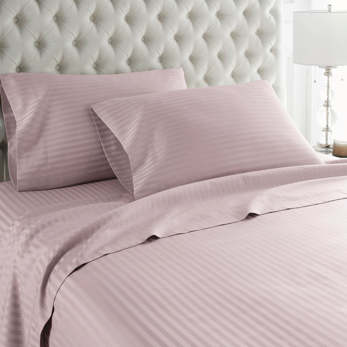 600 Thread Count 100% Egyptian Cotton Duvet Cover Set-Lavender Stripe