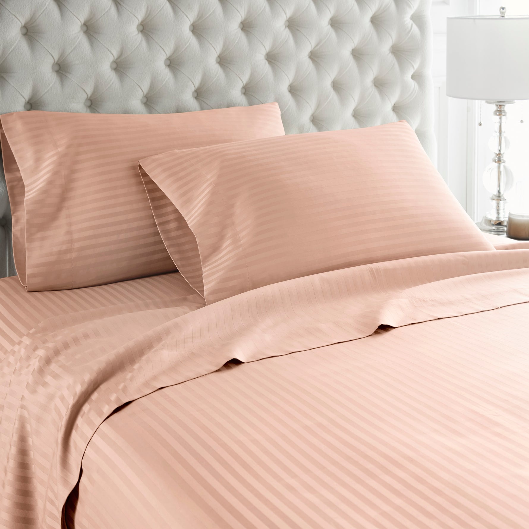 600 Thread Count 100% Egyptian Cotton Duvet Cover Set-Pink Stripe