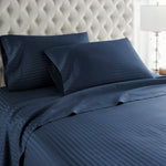 600 Thread Count 100% Egyptian Cotton Duvet Cover Set-Navy Stripe