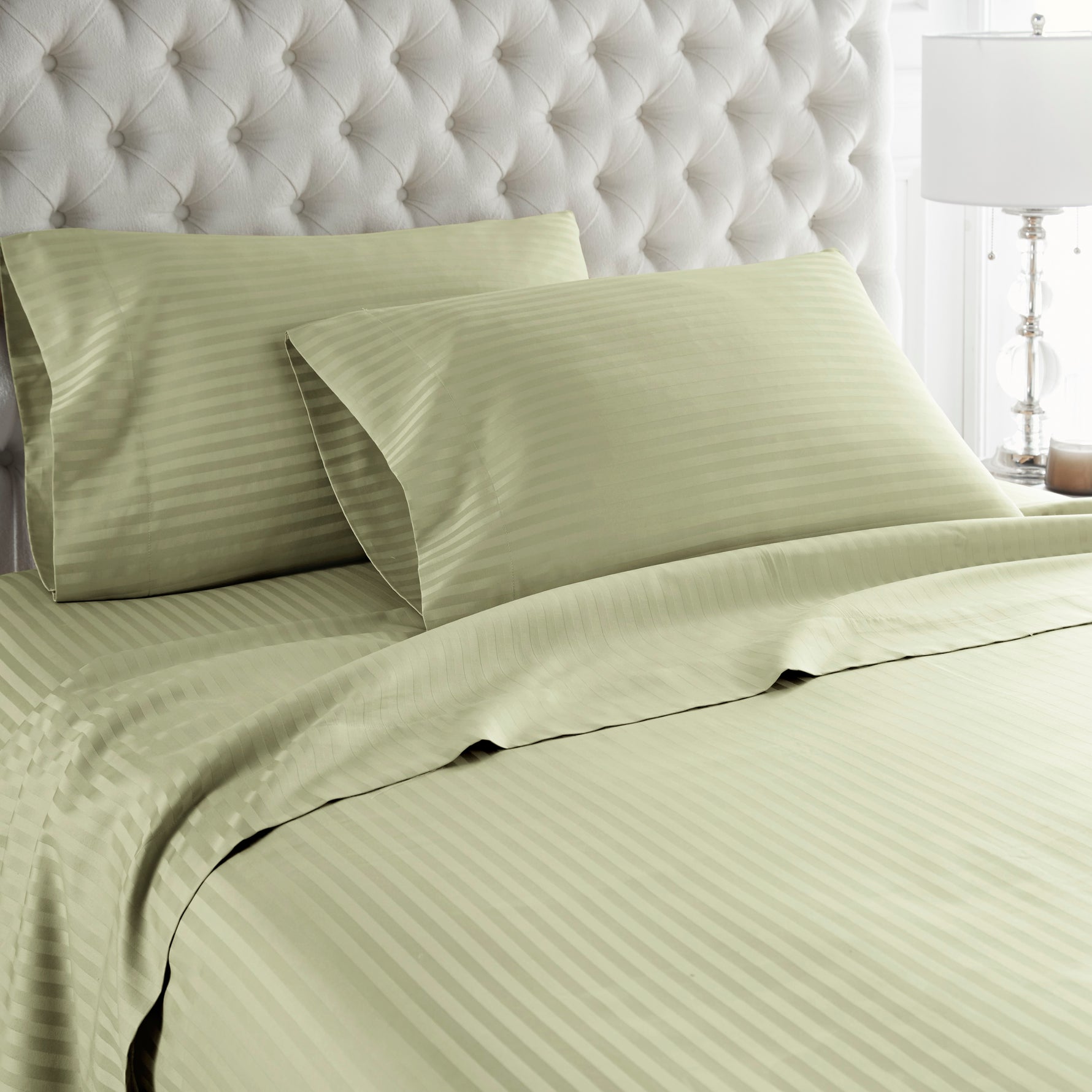 600 Thread Count 100% Egyptian Cotton Duvet Cover Set-Sage Stripe