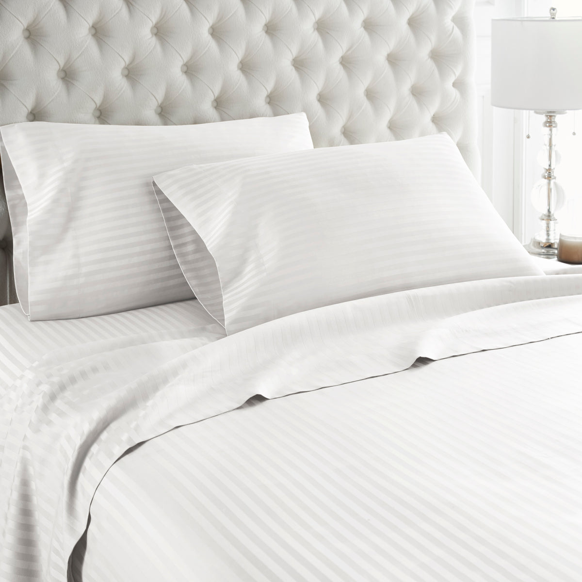 600 Thread Count 100% Egyptian Cotton Duvet Cover Set-White Stripe