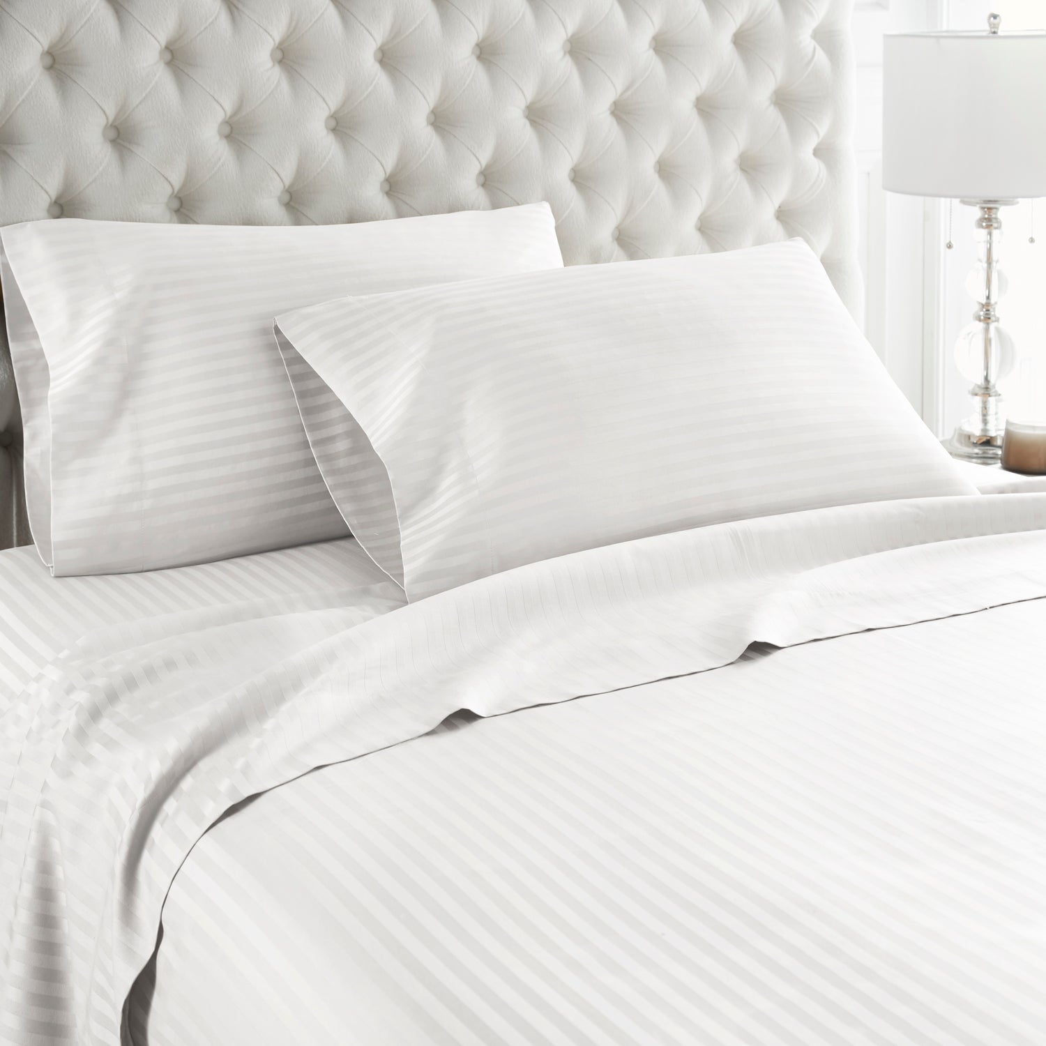 600 Thread Count 100% Egyptian Cotton Duvet Cover Set-White Stripe