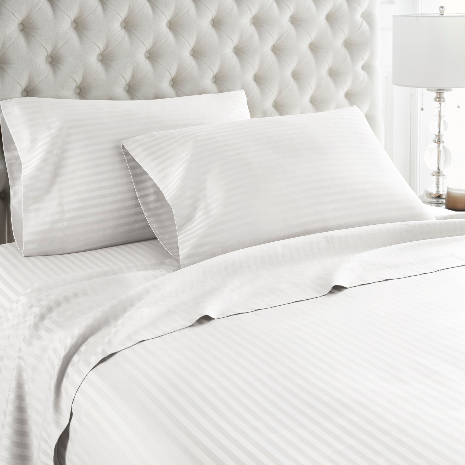 600 Thread Count 100% Egyptian Cotton Duvet Cover Set-White Stripe