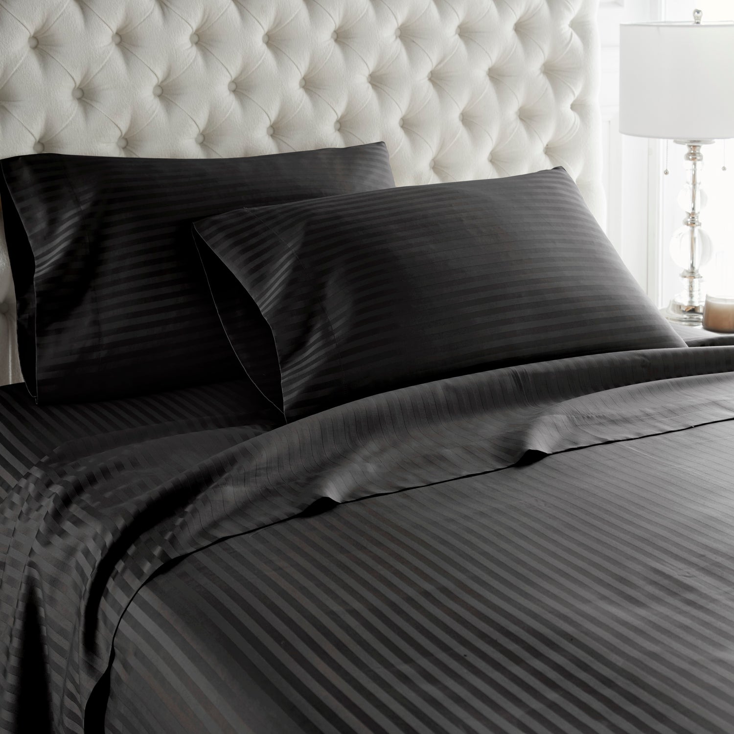 1500 Thread Count 100% Egyptian Cotton Sheet Set (Black Stripe)